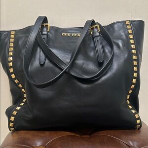 Authentic Miu Miu Black Tote bag with gold studs